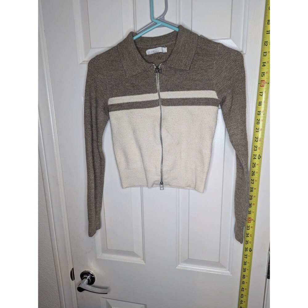 Oak + Fort Brown Knit Zip-up V-Neck Cardigan Sweater Womens Size XS